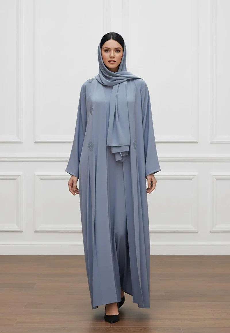 Luxurious 2-Piece BarB Crepe Abaya Set | Matching Inner Dress & Hijab-2P818