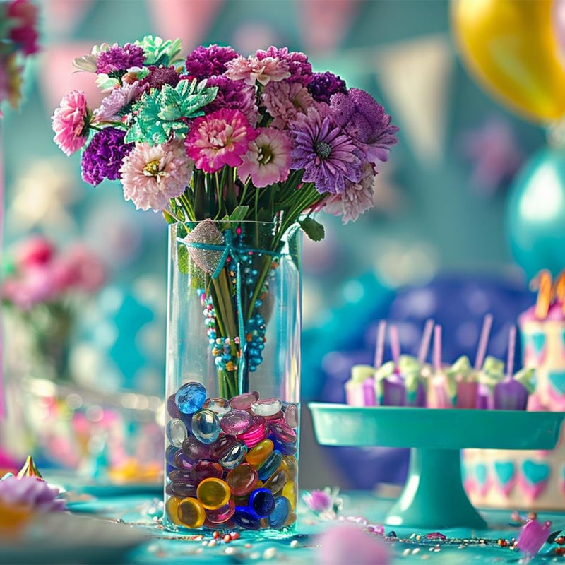 HappyFiller ربيع عيد الفصح 7 أحجار كريمة زجاجية ملونة رخامية مسطحة لحشو المزهرية وحامل الشموع والخرز المزخرف والحفلات والمناسبات المنزلية والفسيفساء والحصى والحرف اليدوية الإسقاط 15 أونصة - Image 2