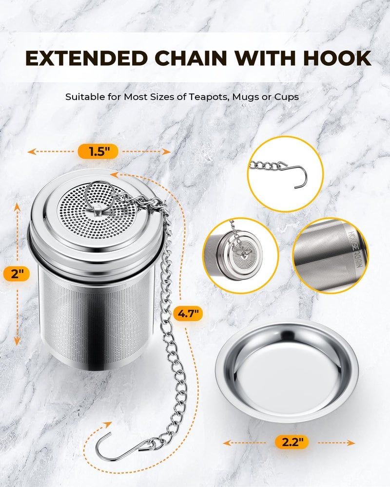 HOUSE AGAIN Tea Infuser, Extra Fine Mesh Tea Strainers for Loose Tea, 18/8 Stainless Steel Tea Strainer with Extended Chain Hook, Tea Steeper for Brew Tea, Spices & Seasonings, for Single Cup - Image 2