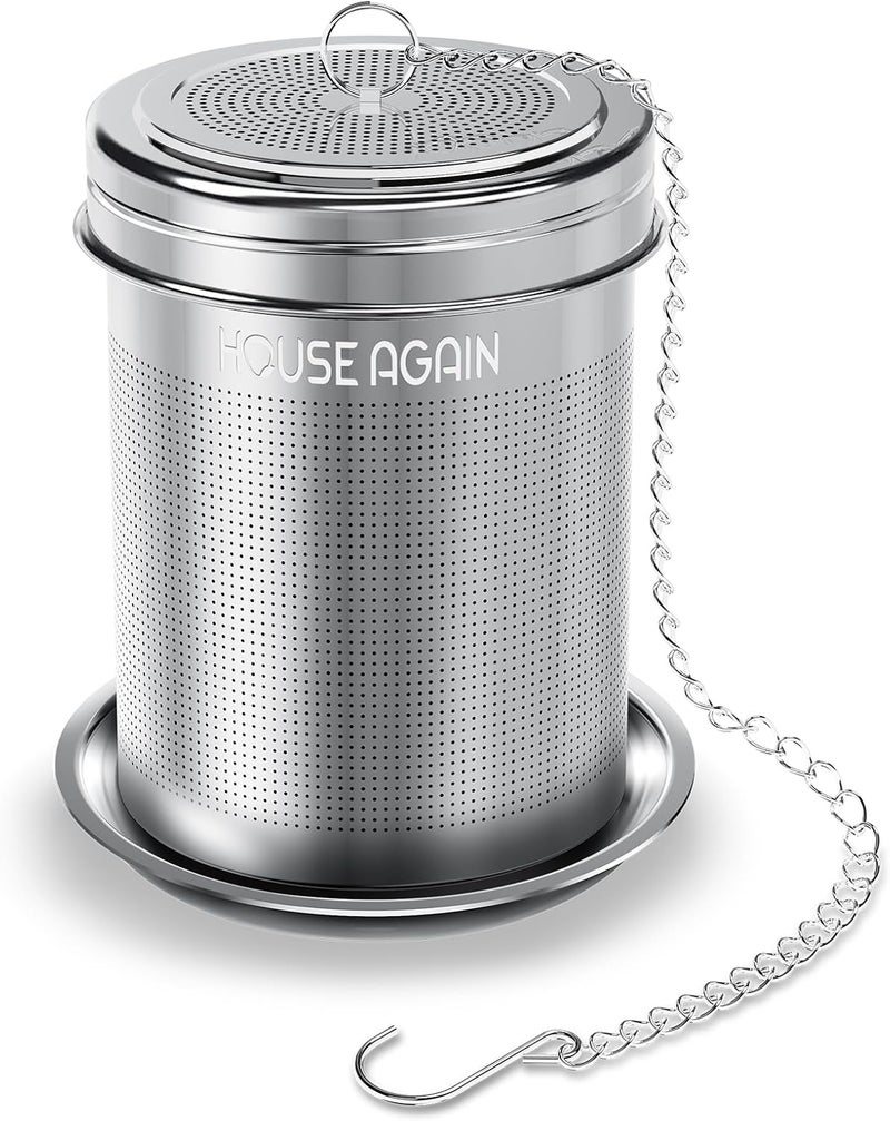 HOUSE AGAIN Tea Infuser, Extra Fine Mesh Tea Strainers for Loose Tea, 18/8 Stainless Steel Tea Strainer with Extended Chain Hook, Tea Steeper for Brew Tea, Spices & Seasonings, for Single Cup - Image 1