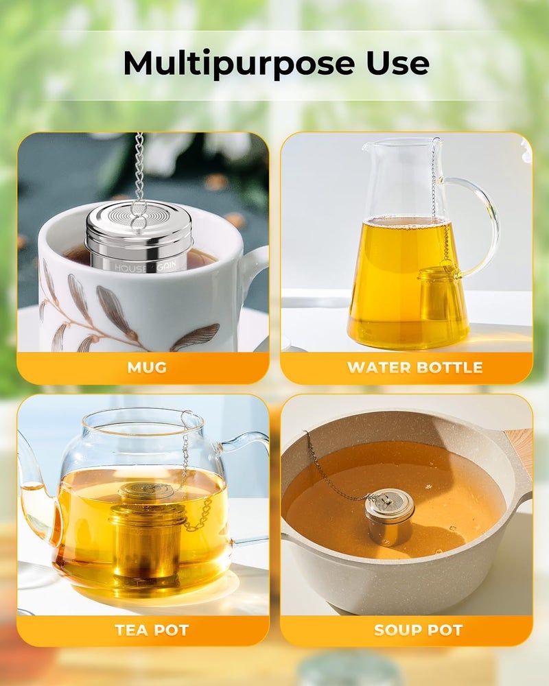 HOUSE AGAIN Tea Infuser, Extra Fine Mesh Tea Strainers for Loose Tea, 18/8 Stainless Steel Tea Strainer with Extended Chain Hook, Tea Steeper for Brew Tea, Spices & Seasonings, for Single Cup - Image 5