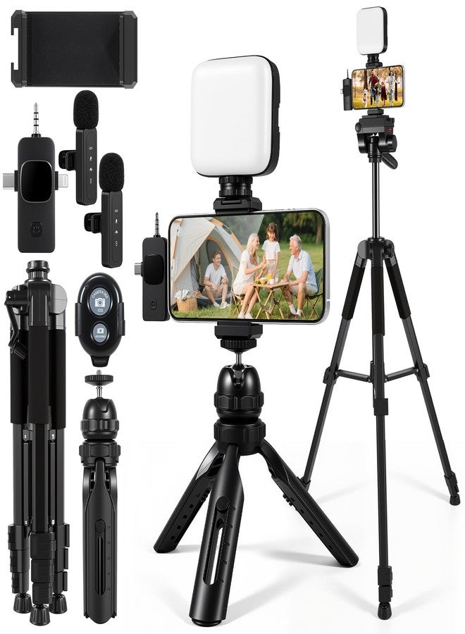 Heliora Vlogging Kit with Wireless Lavalier Microphone for iPhone, Android, YouTube Starter kit Content Creator Equipment with 60” Extendable Fullsize Tripod, Soft Light for Vlogging, YouTube, TikTok - Image 1
