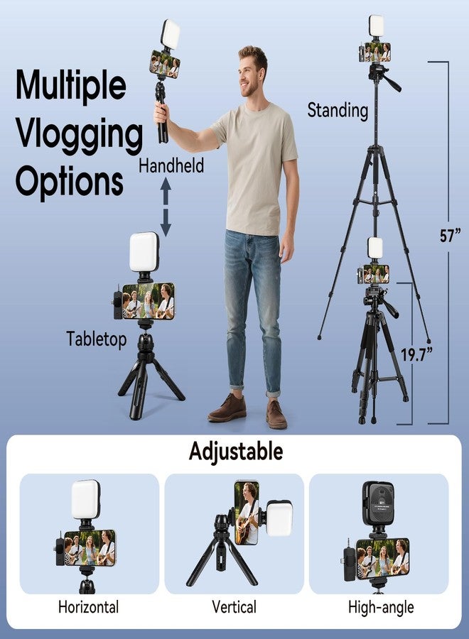 Heliora Vlogging Kit with Wireless Lavalier Microphone for iPhone, Android, YouTube Starter kit Content Creator Equipment with 60” Extendable Fullsize Tripod, Soft Light for Vlogging, YouTube, TikTok - Image 5