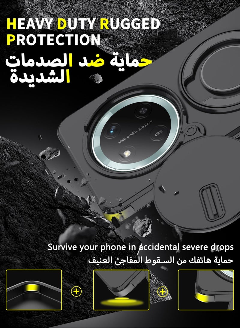 عش زي غلاف هونر x9c بغطاء كاميرا منزلق، ملمس ناعم، مغناطيس قوي جداً، حامل حلقة دوارة 360 درجة، حماية ضد الصدمات مع وسائد هوائية بارتفاع خفيف عند الزوايا، أسود، 1 قطعة - Image 3