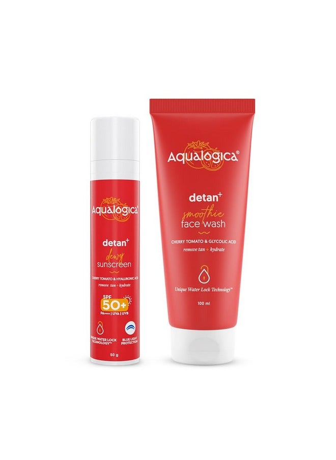 Aqualogica Detan+ Brighter Skin Combo Spf 50 Face Wash For All Skin Types 100G + Sunscreen 50G 2 Count  - Image 1