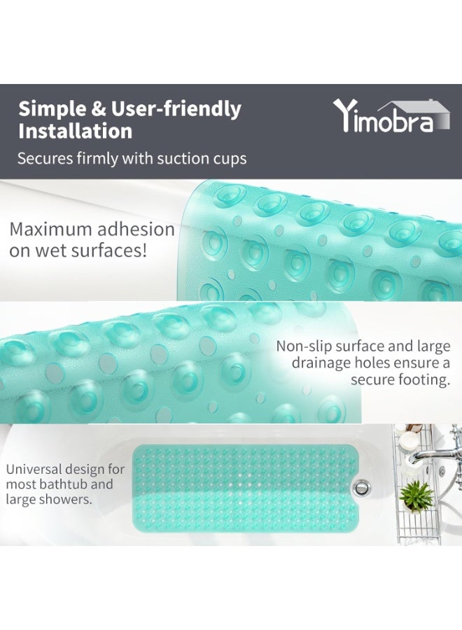Yimobra Non Slip Bathtub Mat 40 x 16 Inch, Extra Long Shower Mat with Drain Holes, Machine Washable Baby Bath Mats, Strong Suction Cups for Bathroom Floor, Clear Green - Image 2