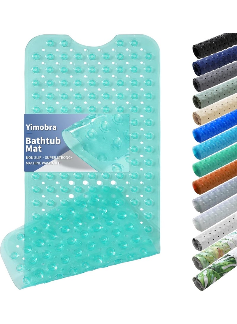 Yimobra Non Slip Bathtub Mat 40 x 16 Inch, Extra Long Shower Mat with Drain Holes, Machine Washable Baby Bath Mats, Strong Suction Cups for Bathroom Floor, Clear Green - Image 1