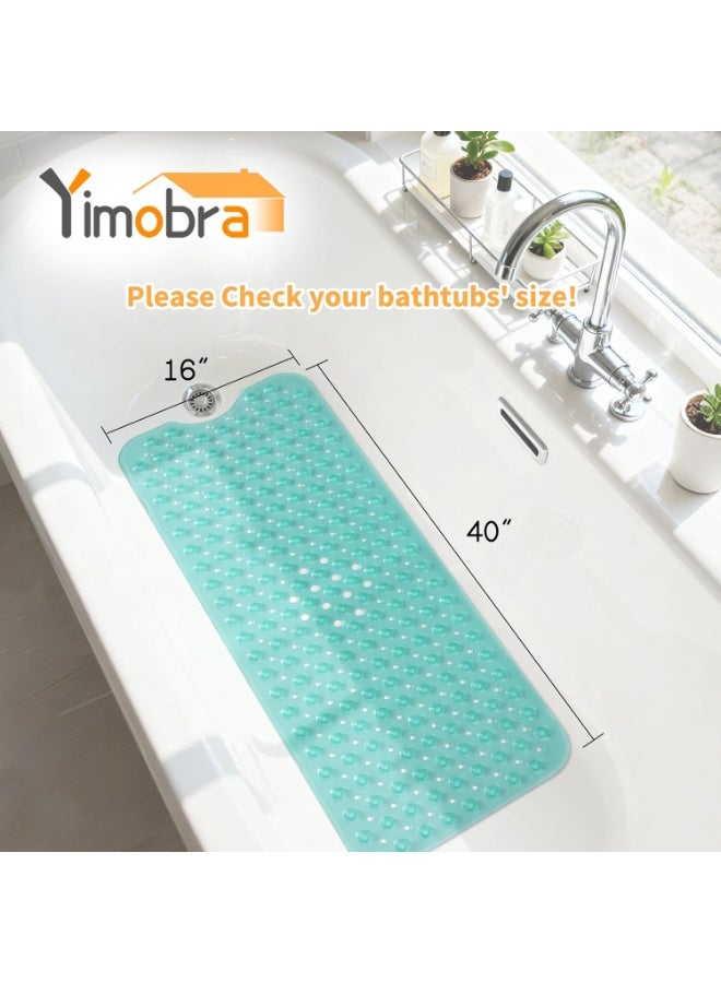 Yimobra Non Slip Bathtub Mat 40 x 16 Inch, Extra Long Shower Mat with Drain Holes, Machine Washable Baby Bath Mats, Strong Suction Cups for Bathroom Floor, Clear Green - Image 4