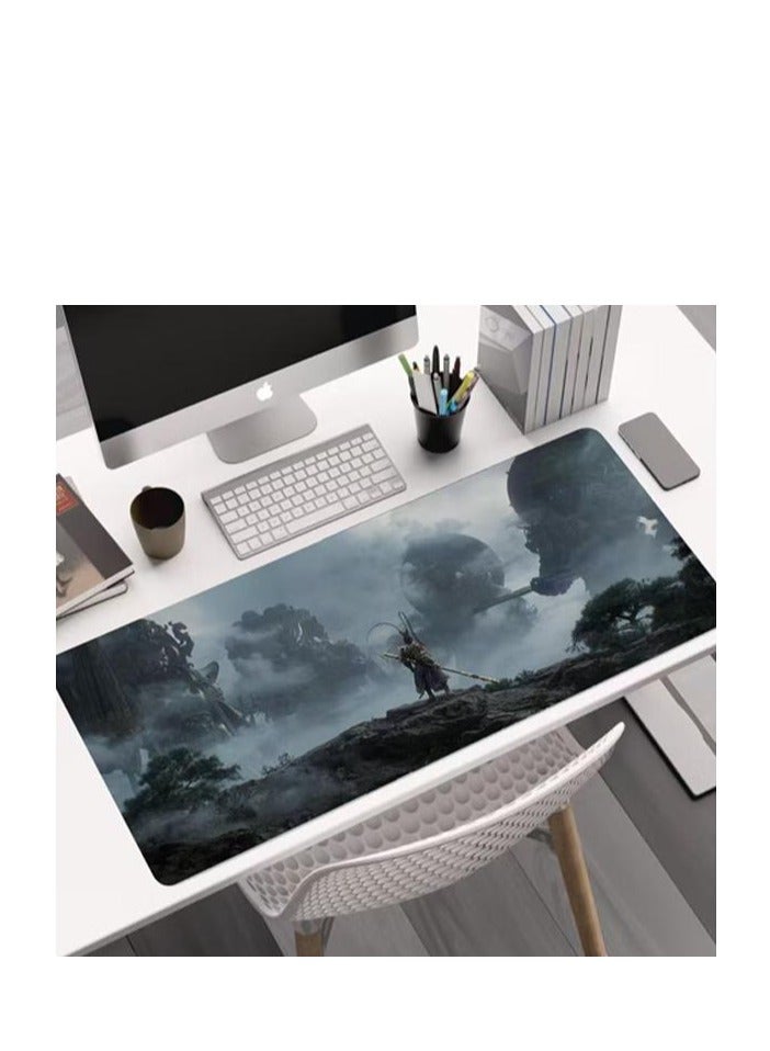 وسادة ماوس Wukong سوداء بسمك 3 مم 800 مم * 300 مم، وسادة ماوس كبيرة ناعمة وملساء للألعاب مع قاعدة مطاطية غير قابلة للانزلاق للعمل في المنزل والمكتب (Game CG 2) - Image 1