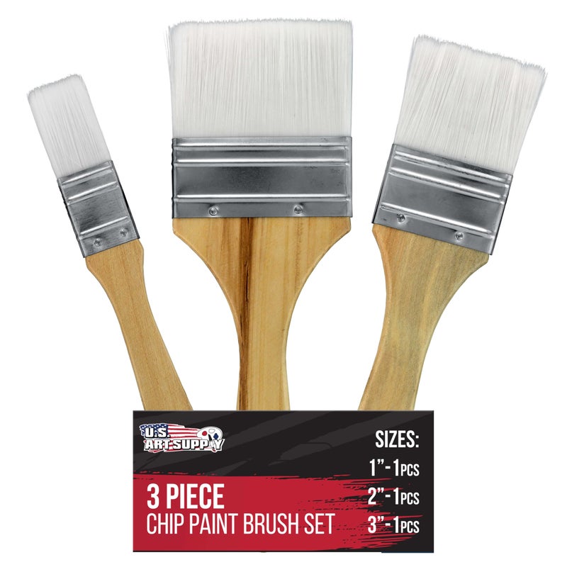 US Art Supply 3 Pack of Variety Size Synthetic Bristle Paint Chip and Utility Paint Brushes for Paint Stains Varnishes Glues and Gesso