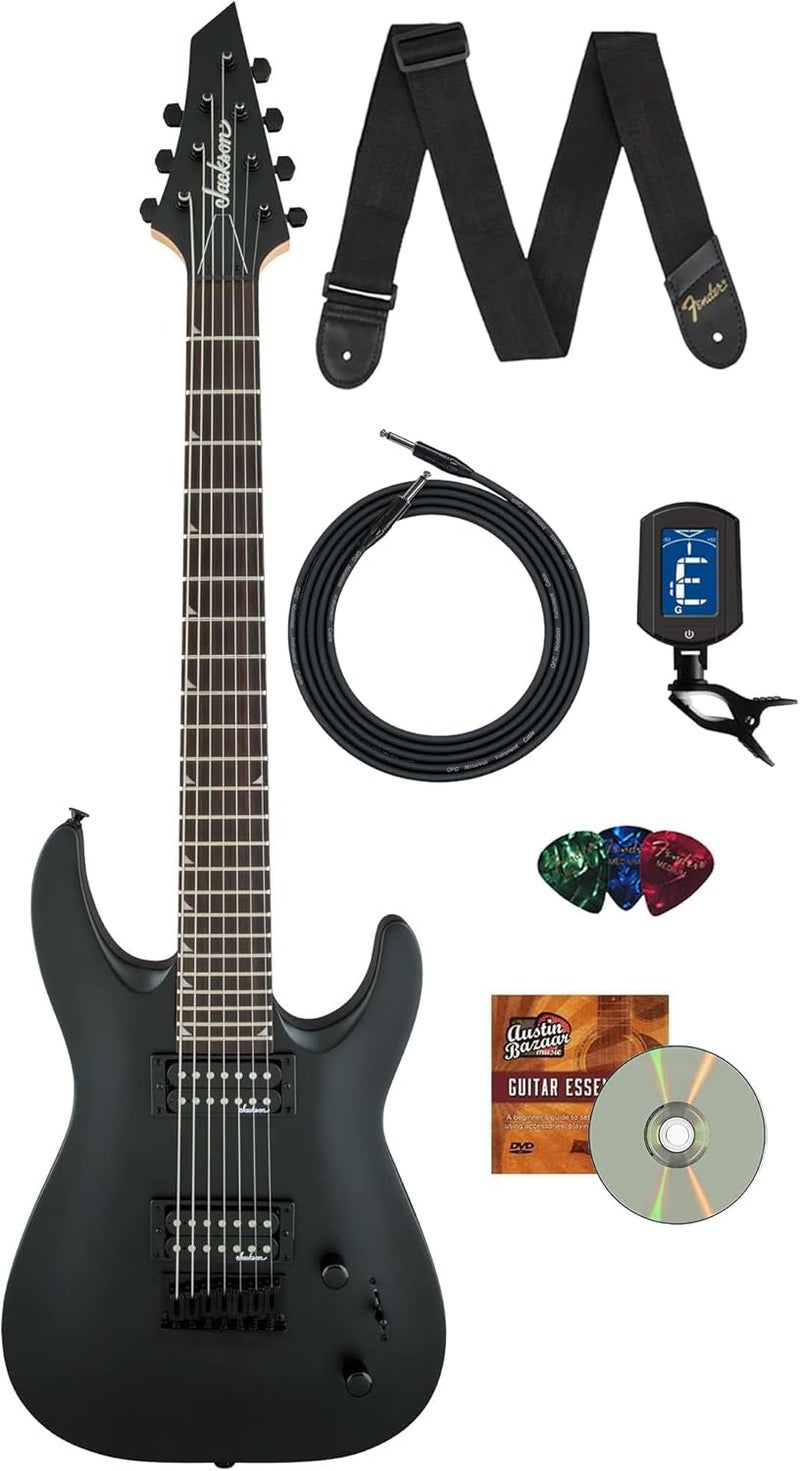 Jackson Dinky Arch Top JS227 DKA HT Electric Guitar  Satin Black Bundle with Cable Tuner Strap Picks and Austin Bazaar Instructional DVD - Image 1