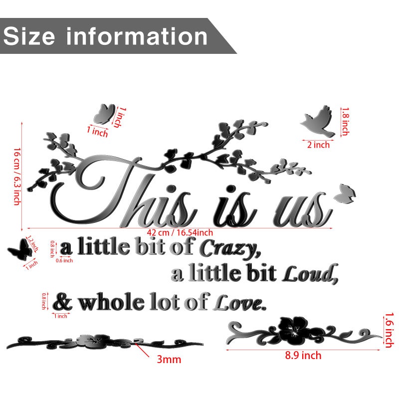 Outus Living Room Wall Decor 3D Acrylic Mirror This is Us Wall Letter Stickers Sign Removable Family Tree Inspirational Quote Decal DIY Art Motivational Decor for Living Room Home Decoration Bedroom - Image 2