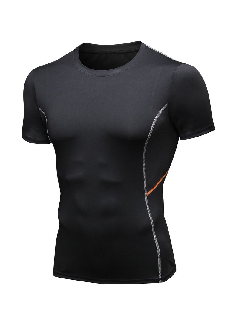 Loquat Men Quick Dry Breathable Elastic T-Shirt Black/Orange - Image 1