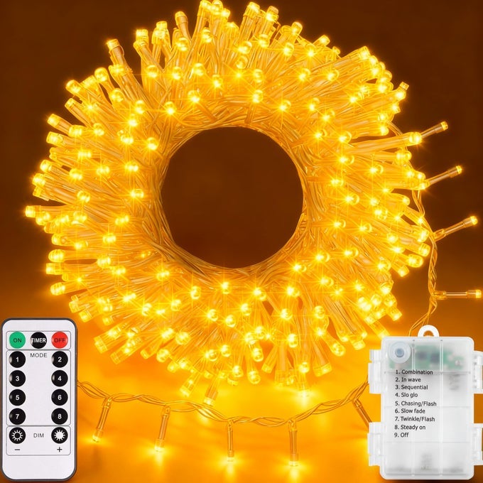 CHRISTMAS STRING LIGHTS BATTERY POWERED 33FT 100 LED STRING LIGHTS WITH REMOTE DIMMABLE TIMER FAIRY LIGHTS FOR WEDDING PARTY GARDEN DECOR WARM WHITE