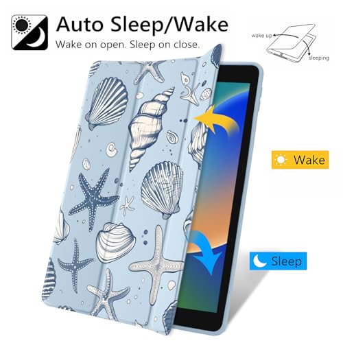 JOYLAND Sea Shells Case for iPad Air 11 Inch M3(2025) / M2(2024), iPad Air 5th(2022) / 4th (2020) Gen 10.9 Inch, Clear Acrylic Hard Back Ice Blue Case with Pencil Holder Trifold Stand Tablet Cover - Image 3