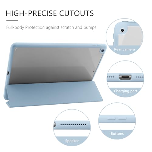 JOYLAND Sea Shells Case for iPad Air 11 Inch M3(2025) / M2(2024), iPad Air 5th(2022) / 4th (2020) Gen 10.9 Inch, Clear Acrylic Hard Back Ice Blue Case with Pencil Holder Trifold Stand Tablet Cover - Image 4