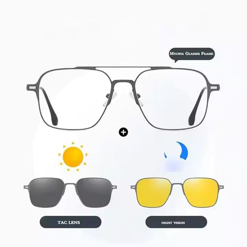 Dervin 3 in 1 Magnetic Clip on Glasses for Men and Women | UV Protected Polarized Sunglasses | Titanium Frame Anti-Glare Bluelight Blocking Computer Glasses | Yellow Glasses for Driving - Image 4