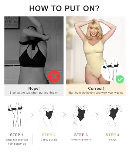 SHAPERX Women's Shapewear Bodysuit Tummy Control Body Shaper Seamless Sculpting Snatched Waist Body Suit，SZ5215-Beige-2XL/3XL - Image 5