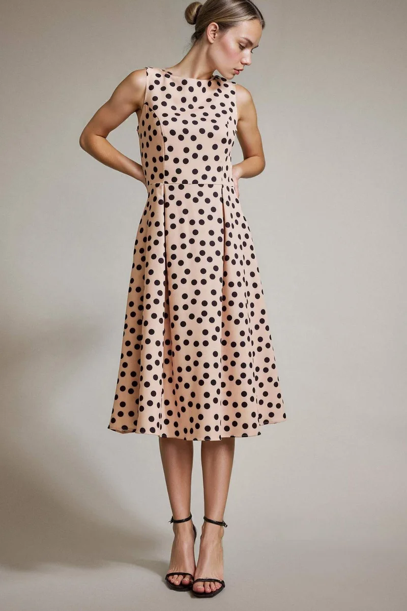 ديفاكتو Polka Dot Sleeveless Ankle Length Dress