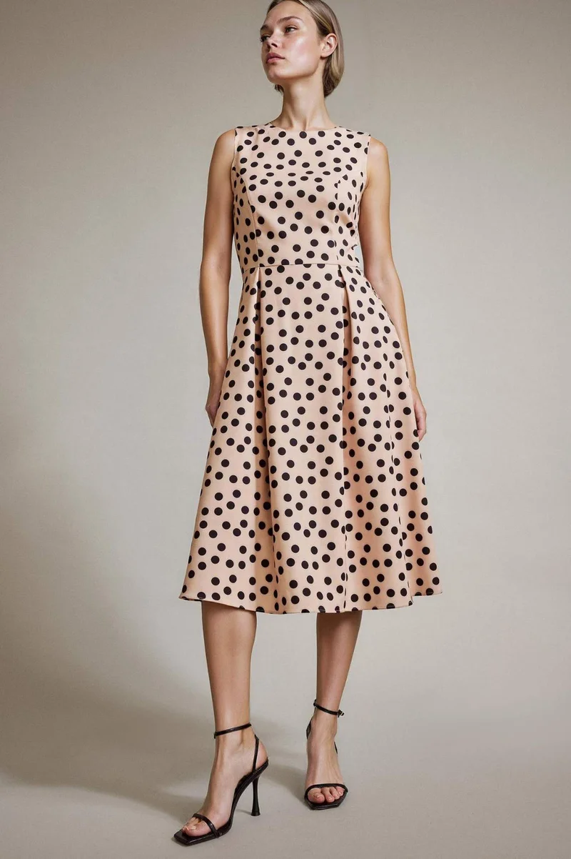 ديفاكتو Polka Dot Sleeveless Ankle Length Dress