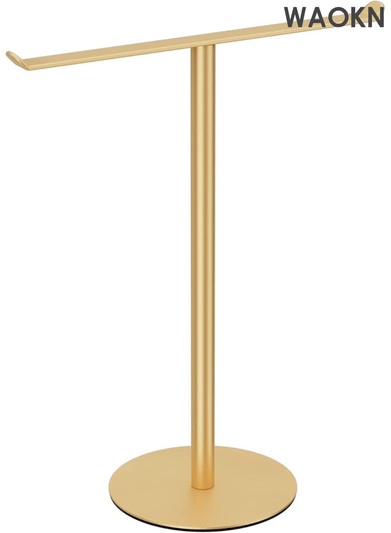 دبليو أيه أو كي أن رف مناشف من الفولاذ المقاوم للصدأ على شكل حرف T - منظم 2 في 1 مثبت على الحائط وسطح الطاولة، ملحقات حمام مقاومة للماء مع حامل عصابة رأس، حل تخزين مطبخ موفر للمساحة، تصميم عصري مقاوم للصدأ (ذهبي) - Image 1