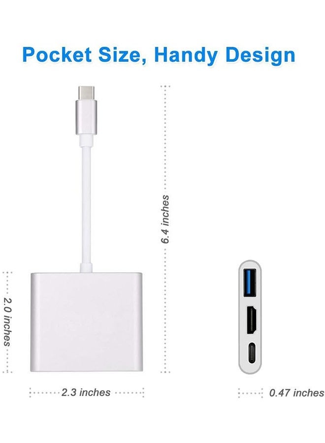 بشكل مختصر مُحول USB من النوع C، محول متعدد المنافذ من Type C إلى HDMI، محور 3 في 1 مزود بشاحن USB C بقوة 100 واط، ومنفذ HDMI بدقة 4K ومنفذ USB 3.0، محور Type C وHDMI، باللون الفضي - Image 4