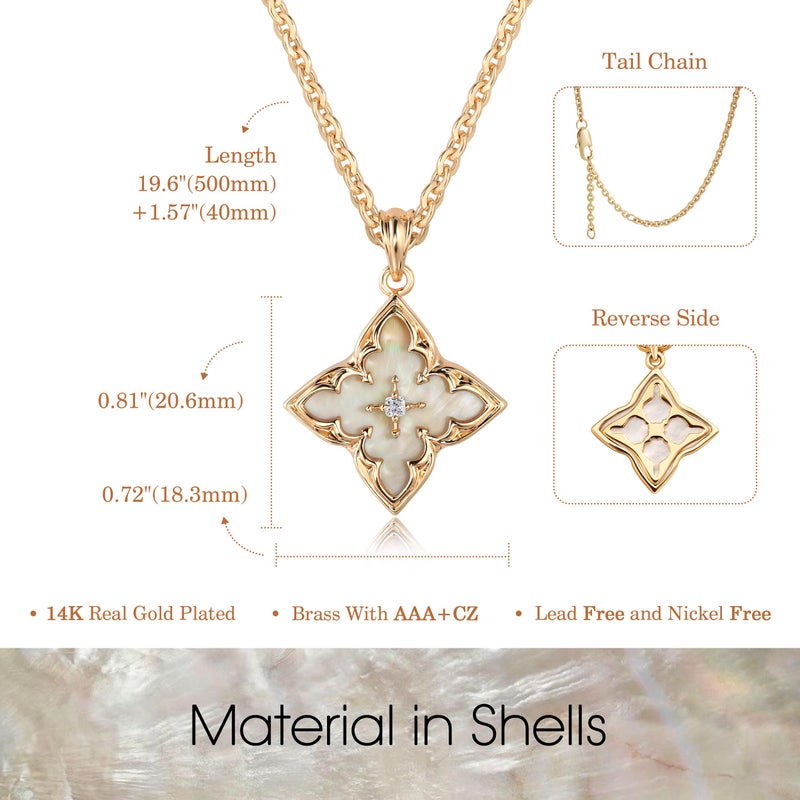 Fettero Gold Clover Necklace for Women Dainty 14K Gold Plated CZ Pendant Necklace Charm Colorful Clover Pendant Lucky Necklaces for Women Jewelry - White Mother of Pearl - Image 5