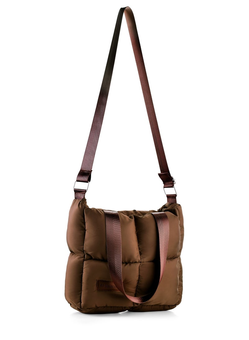 B.S COLLECTION Large capacity waterproof soft quilted shoulder bag and crossbag for women - Brown  - Image 3