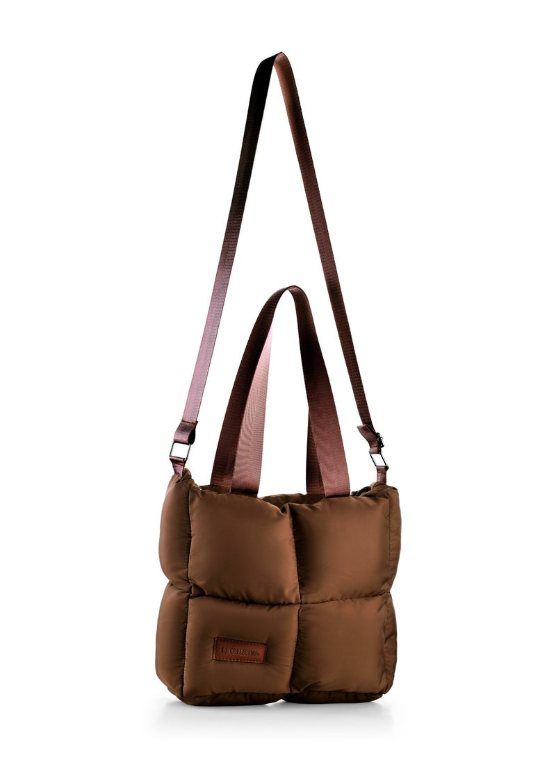 B.S COLLECTION Large capacity waterproof soft quilted shoulder bag and crossbag for women - Brown  - Image 4