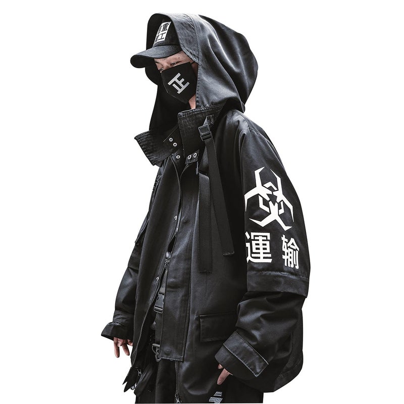Niepce Inc Japanese Streetwear Zip Up Windbreaker Jacket for Men Black2 L
