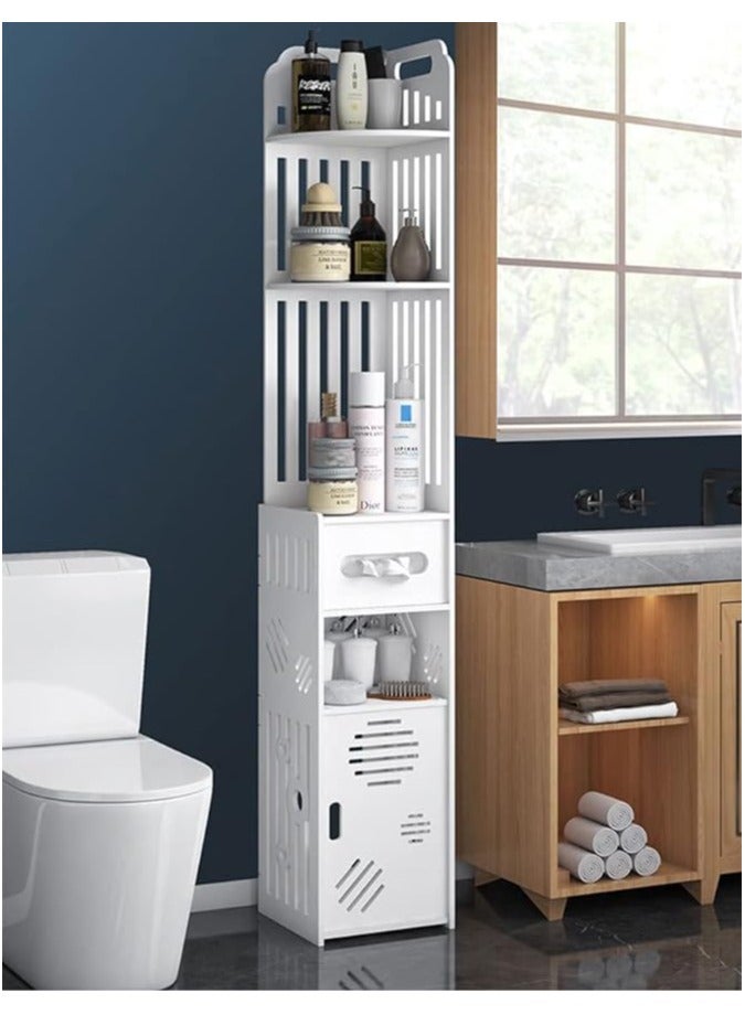 نوايوو خزانة حمام زاوية مع أبواب، خزانة حمام أرضية طويلة قائمة بذاتها مع رف مفتوح وأبواب - Image 2
