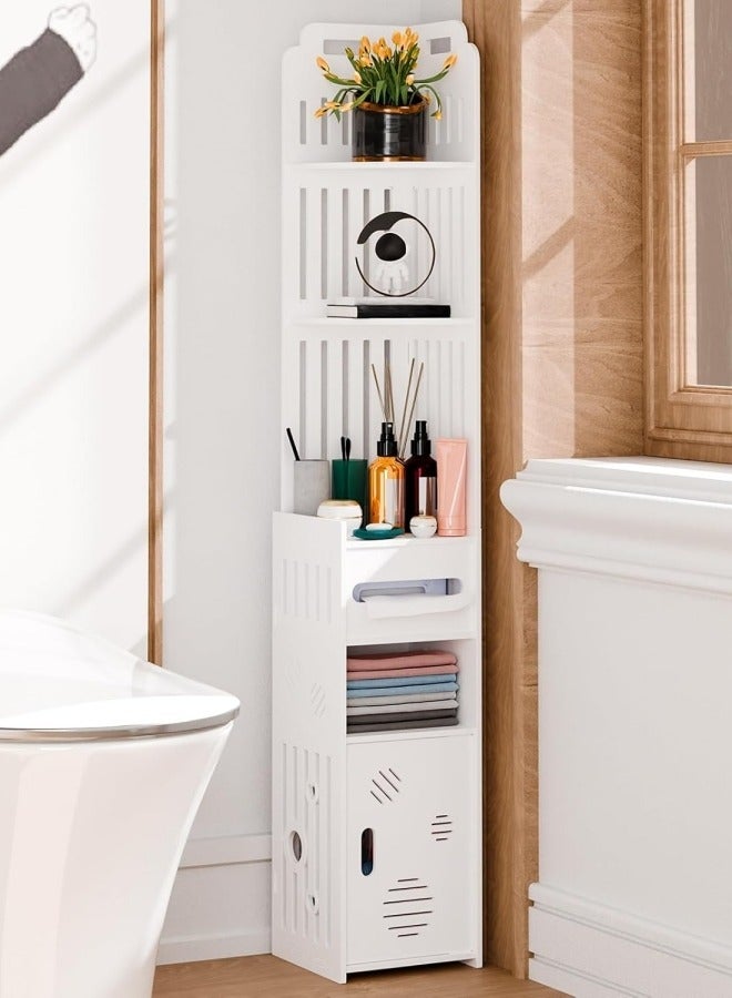 نوايوو خزانة حمام زاوية مع أبواب، خزانة حمام أرضية طويلة قائمة بذاتها مع رف مفتوح وأبواب - Image 1