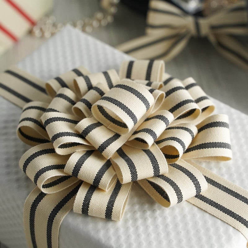 MEEDEE Natural Cotton Stripes Fabric Ribbon 1-1/2 inch Black and White Stripe Ribbon for DIY Crafts, Gift Wrapping Home Decor Sewing (10 Yards) - Image 4