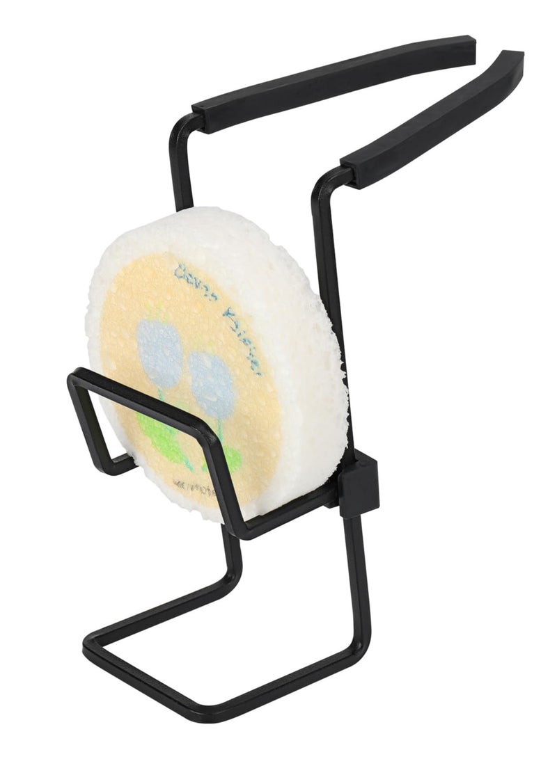 KASTWAVE Sink Caddy Sink Sponge Holder Hanging, Kitchen Faucet Rack Holder Shower Tray Painted Iron 2-Tier Sponge Drain Rack with Sponge Wipe, Kitchen Sink Organizer for Hanging, Black - Image 4