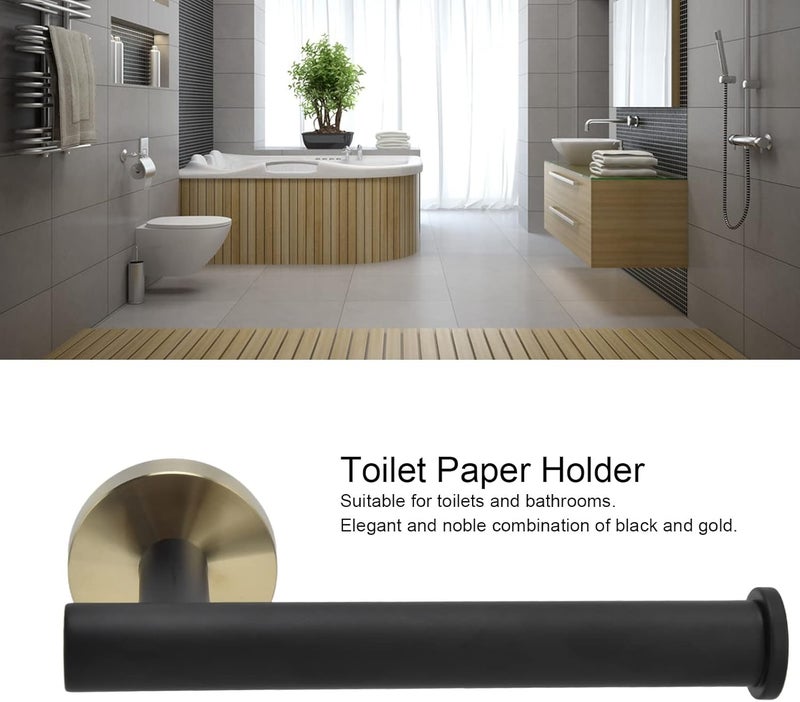 Wall Mounted Toilet Paper Holder, 304 Stainless Steel Tissue Roll Holder with Black and Gold Finish, Rust Bathroom Toilet Paper Bracket for - Image 2