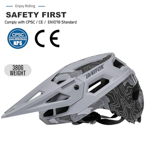 BATFOX Bike Helmet Mountain Bike Helmets for Men Women Adults MTB Bicycle Cycling BMX Bike Helmet(Gray,L(55-59CM)) - Image 2