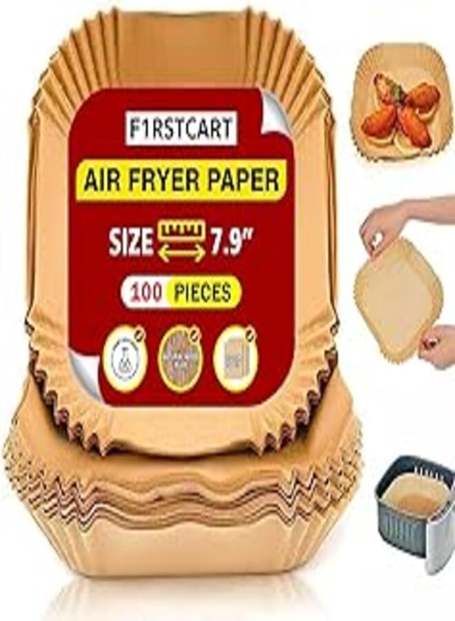 F1RSTCART 100PCS Air Fryer Disposable Paper Liner, Square Non-Stick Air Fryer Parchment Paper for Baking Microwave Baking Oil-proof, 7.8inch/20cm, Round 