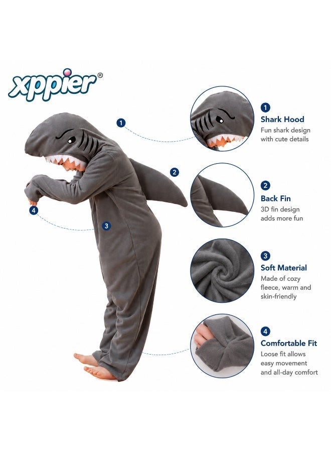 xppier Shark Costume for Kids and Toddlers, Halloween Costume for Kids, Animal Costumes for Kids, Hooded Jumpsuit Animal Outfit for Cosplay Costume Party, Birthday, Photo Shoot, 8-10 Years - Image 2
