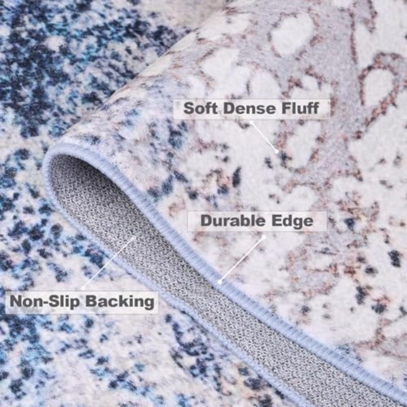 160x230 Rugs - Stain Resistant Washable Rug, Anti Slip Backing Rugs for Living Room, Abstract Art Area Rugs TPR- Navy Blue - Image 4