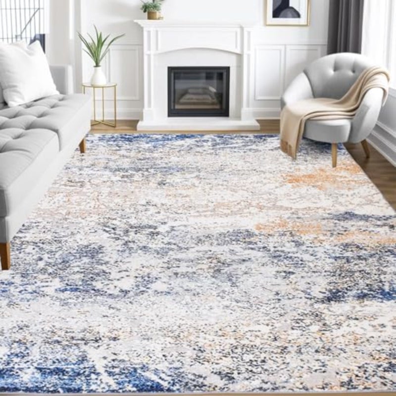 160x230 Rugs - Stain Resistant Washable Rug, Anti Slip Backing Rugs for Living Room, Abstract Art Area Rugs TPR- Navy Blue - Image 1