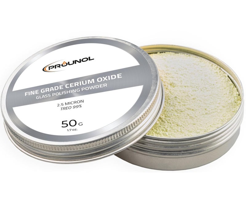 Prounol Cerium Oxide 50g Fine Grade Glass Polishing Solution Powder TREO 99% 2.5 microns - Image 1