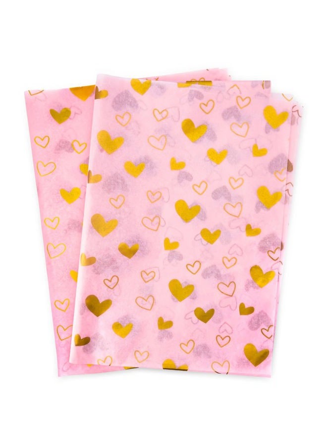 MR FIVE Pink with Gold Heart Tissue Paper Bulk,20" x 28",Gold Heart Design Tissue Paper for Gift Bags,Pink Heart Tissue Paper for Birthday,Valentine's Day,Mother's Day,Weddings,30 Sheets - Image 1
