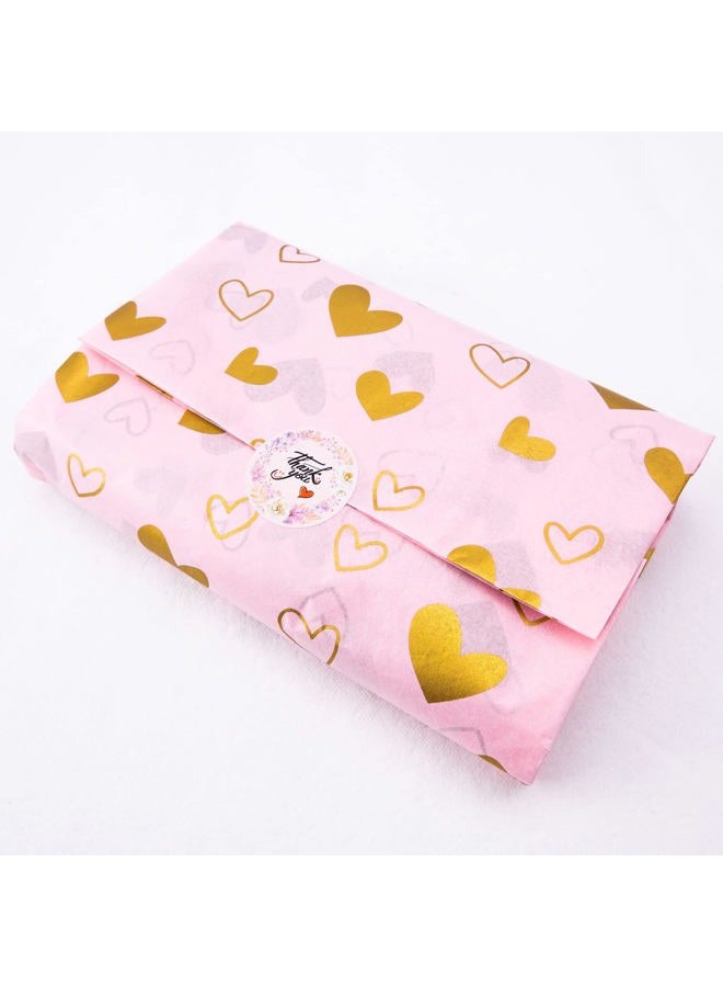 MR FIVE Pink with Gold Heart Tissue Paper Bulk,20" x 28",Gold Heart Design Tissue Paper for Gift Bags,Pink Heart Tissue Paper for Birthday,Valentine's Day,Mother's Day,Weddings,30 Sheets - Image 2