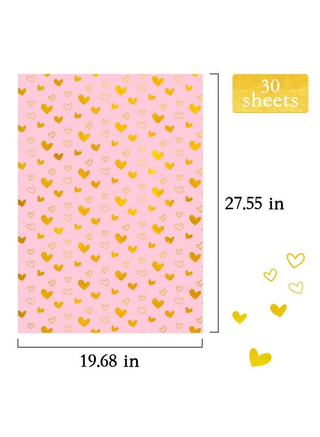MR FIVE Pink with Gold Heart Tissue Paper Bulk,20" x 28",Gold Heart Design Tissue Paper for Gift Bags,Pink Heart Tissue Paper for Birthday,Valentine's Day,Mother's Day,Weddings,30 Sheets - Image 4