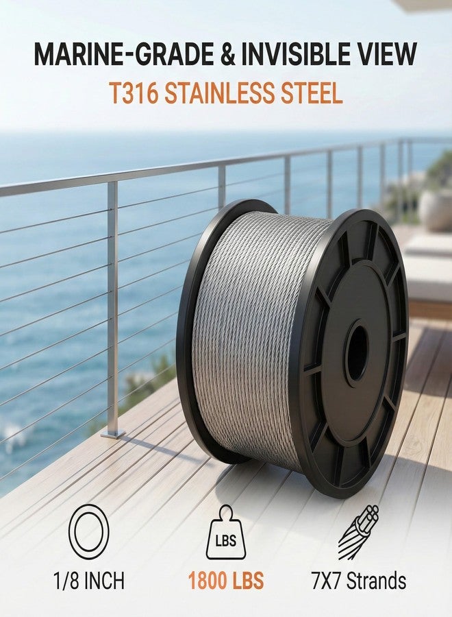 RECTOO 100ft 1/8" Stainless Steel Cable, 7x7 Strands Stainless Steel Wire Rope Construction, Wire Rope Aircraft Cable for Deck Railing Stair Handrail Balusters Porch Fence - Image 2