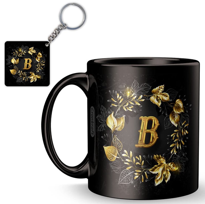 Cronkraft Creative Golden Alphabet Letter B Printed Mug KeychainGift for LoveBirthdayWife Husband Girlfriend BoyfriendKidsBrother LoveValentines Day and Anniversary - Image 1