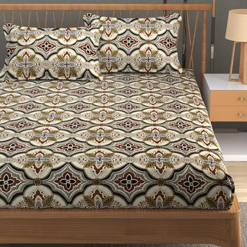 Furnofy Premium Multicolor Geometric Double Bedsheet (90x100 Inches) with 2 Matching Pillow Covers – Flat - Image 1