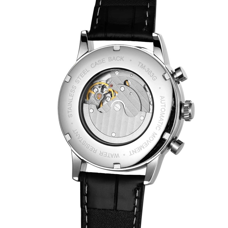 FORSINING Men's Automatic Power Reserve Watch Calendar Black Leather Strap Watch - Image 4