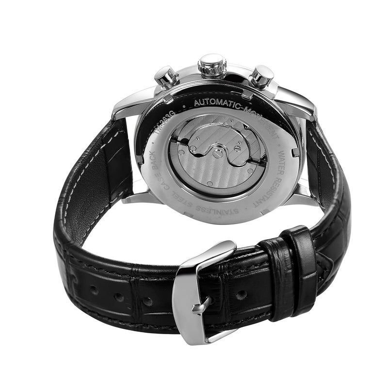 FORSINING Men's Automatic Power Reserve Watch Calendar Black Leather Strap Watch - Image 3