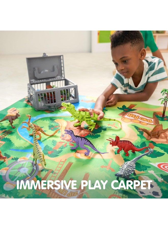 JOYIN ألعاب الديناصورات JOYIN مع سجادة نشاط وقفص تخزين، 19 قطعة من تماثيل الديناصورات الواقعية والأشجار للأطفال من عمر 3-5 سنوات، مثالية كهدية للأولاد والبنات - Image 2